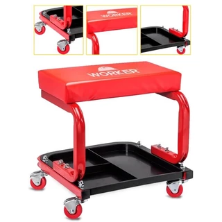 Banqueta Banquinho Para Mecânico 100kg Com Rodas Suporte Ferramentas Rodizio Profissional - WORKER