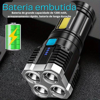 Lanterna LED Recarregável Tática | Potente Iluminação | Martelo de Segurança Integrado | Camping, Emergência e Mais