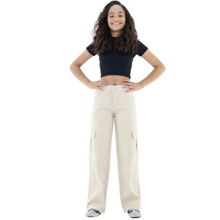 Calça Bolso Cargo Wide Leg Menina Juvenil Blogueirinha Roupa