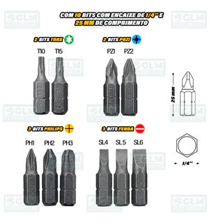 Bits Jogo Pontas 25 Mm Para Parafusadeira Kit Com 10 Peças