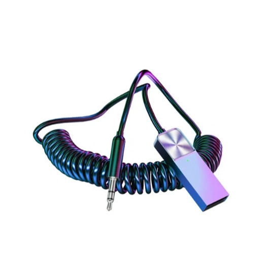 Bluetooth 5.0 USB Car Adaptador , receptor AUX Audio Hands-Free Bluetooth Stick,HD Call Stereo, cabo de mola, retrátil, 3.5mm