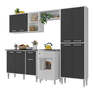 Cozinha Completa Compacta Xangai Plus Multimóveis Branco/preto