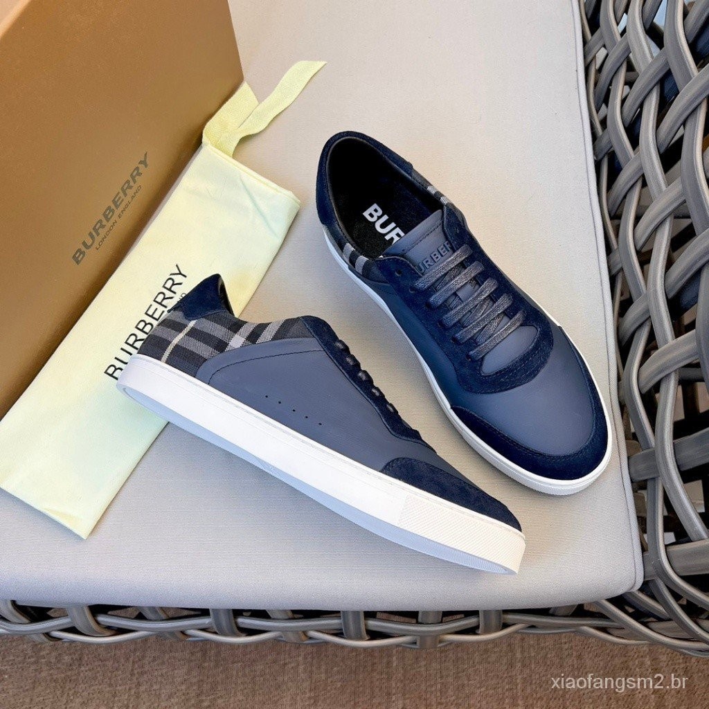 Burbe * 2023 Hot Original Novo Estilo Pronto Estoque Homens Low-Top Importados Couro Combinando Clássico Pano Xadrez Sapatilhas Esportivas Sapatilhas Casuais Alta qualidadeAlta qualidade