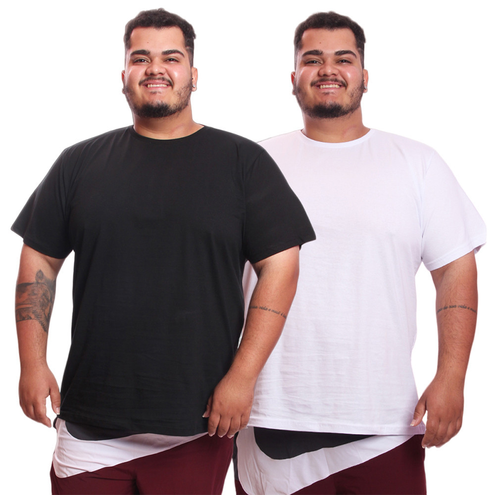 Kit 2 Camisetas Masculina Plus Size Camisa Blusa Lisa Algodão Premium