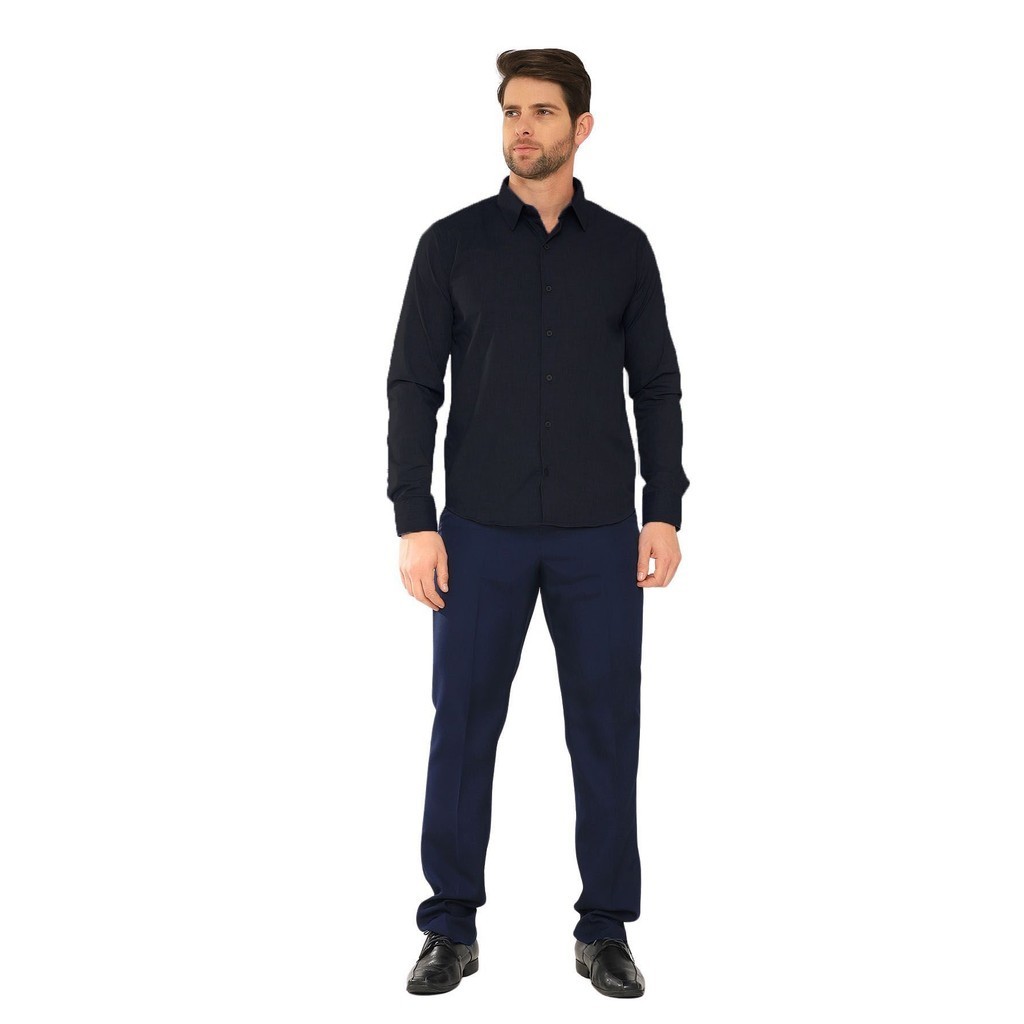 Jeans Masculina Camisa Azul Marinho Com CalÇa Preta Camisa Jeans E