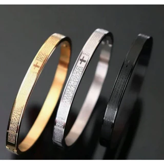 Pulseira Bracelete de Pai Nosso Masculina Dourado Prata e Preto Aço inoxidável 316L
