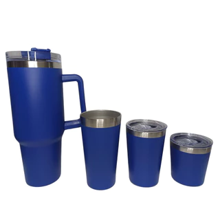 Kit Garrafa Copo Caneca Térmico Quencher Com Alça om Tampa 04 peças Aço Inox
