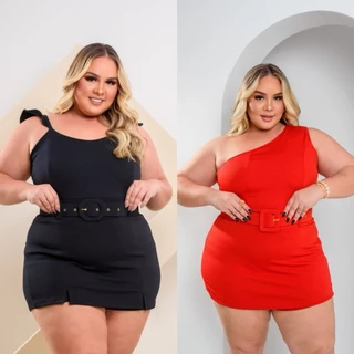 Kit 2 Macaquinhos Feminino Plus Size Short Saia Moda Plus Roupas GG