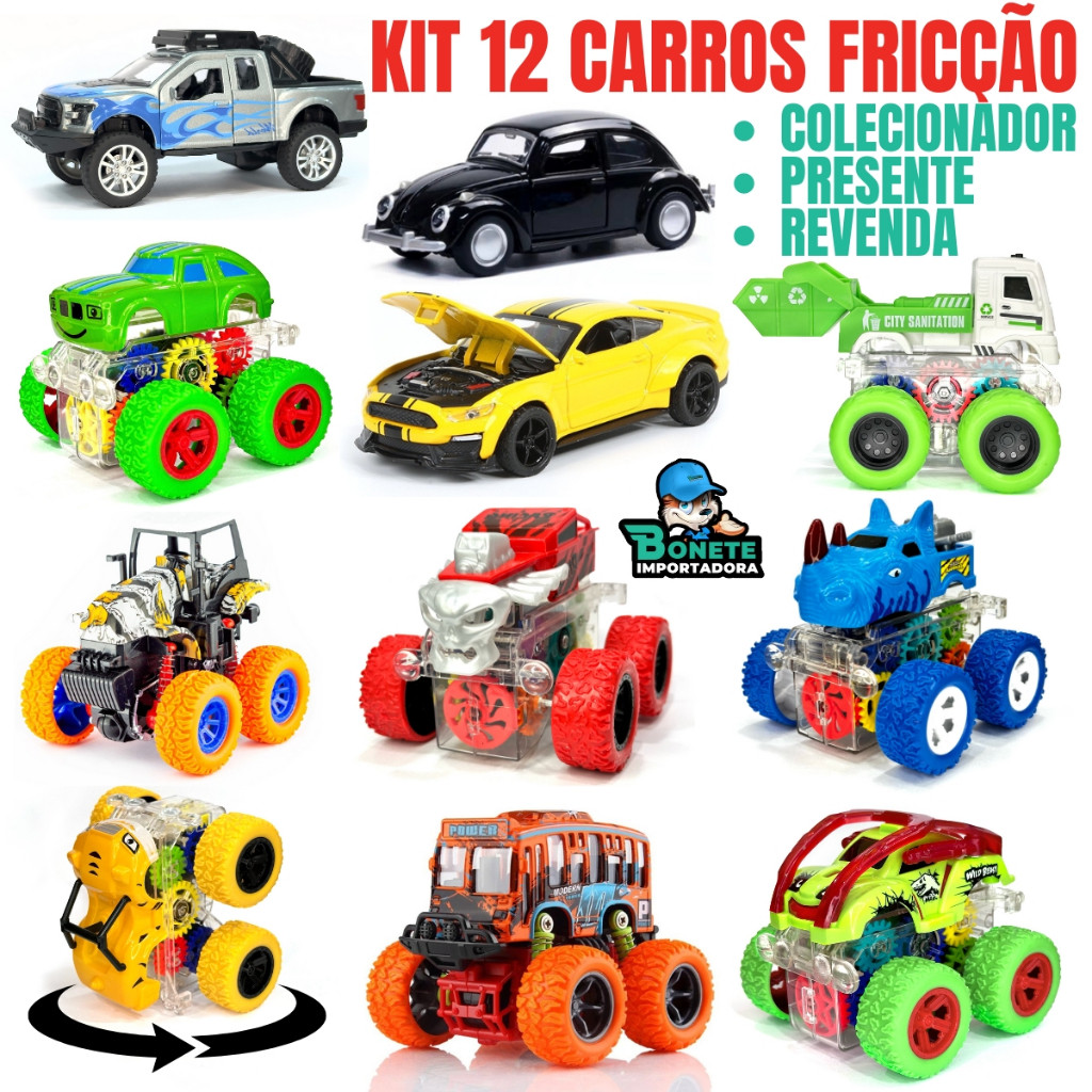Kit 12 Carrinhos Fricção Carros de Corrida Brinquedo infantil Coleção ...