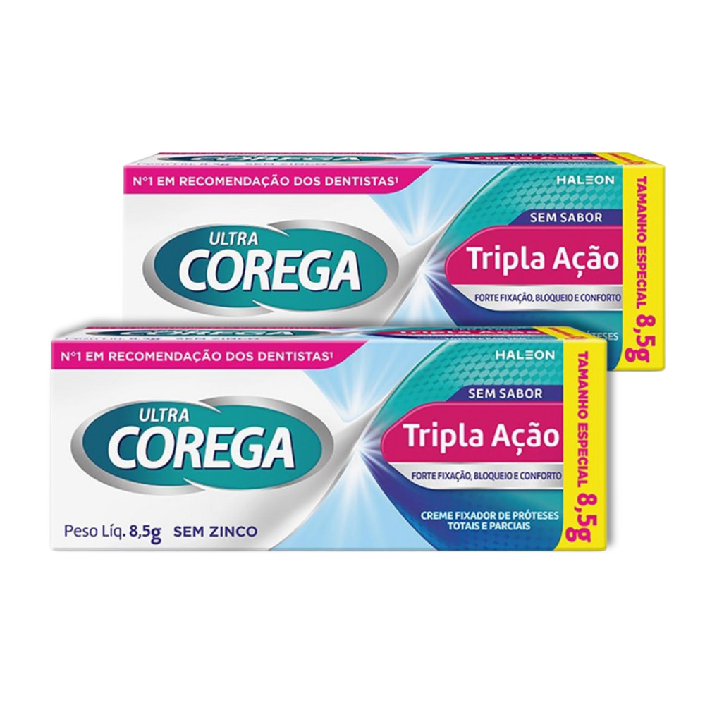 Kit 2 Uni Corega Ultra Tripla Ação Sem Sabor Creme 8,5g | Shopee Brasil
