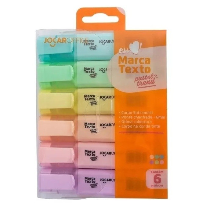 Kit Caneta Marca Texto Trend Tons Pasteis Pastel Jocar Office C/ Estojo ...