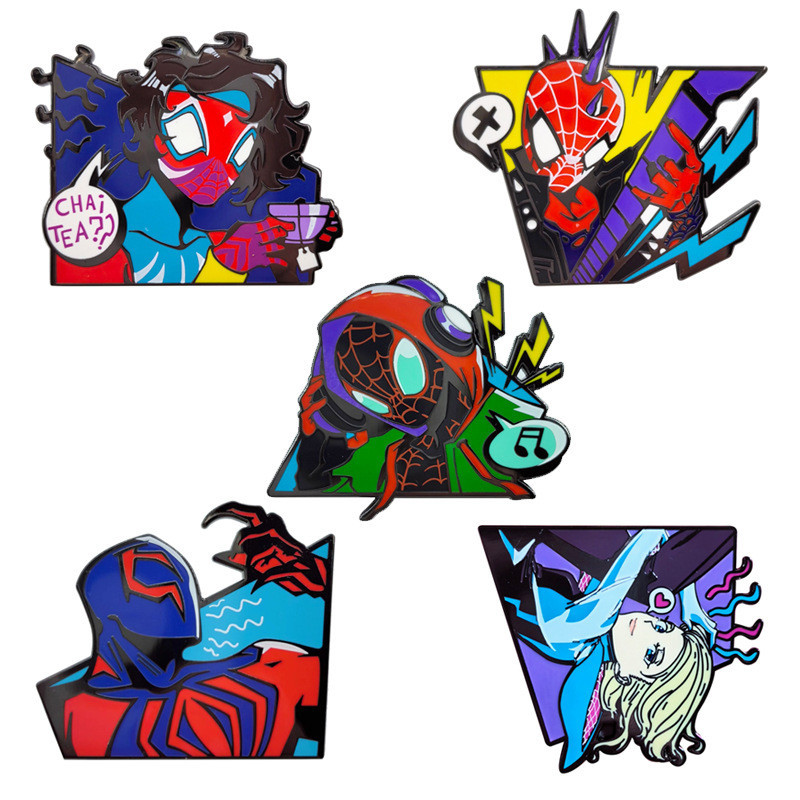 1Pc Universo Homem-Aranha Crachá De Metal Miles Gwen 2099 Hoppy Pavitt Broche De Alfinetes Presente