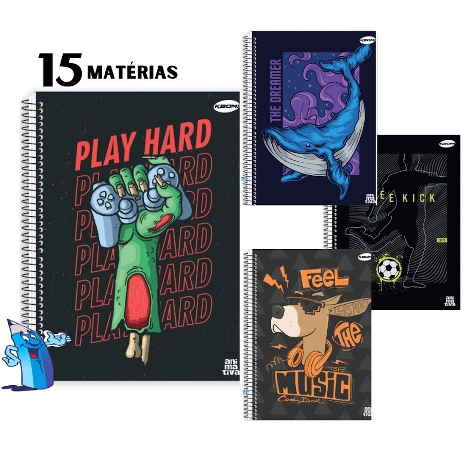 CADERNO 15 MATERIAS MASCULINO 300 FOLHAS KBOM SAO DOMINGOS