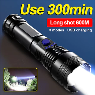 Lanterna USB 300 Minutos Carregável Luz Forte 3 Modos Lâmpada Manual 18650 De Bateria À Prova D'água Camping Caminhada Patrulha Noturna