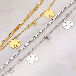 Pulseiras De Aço Inoxidável Trevos De Sino Fino Pingente De Contas Corrente De Moda Pulseira Para Festa De Jóias Feminina Presentes