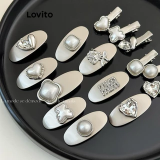 Lovito Grampos de cabelo casuais com pérolas lisas para mulheres LFA42359
