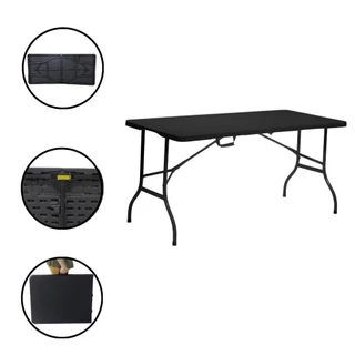 Mesa Dobrável De Plástico Vira Maleta Com Alça Leve Para Camping Churrasco Praia Preta 152x70cm