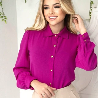 Camisa Feminina Social Com Botão Manga Longe Tendência Moda Super Envio! !
