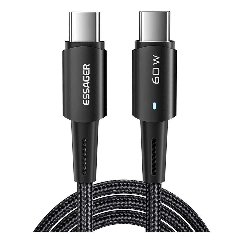 Cabo Carregador Turbo Pd 60w 2 Pontas Tipo C 3a Essager 50cm
