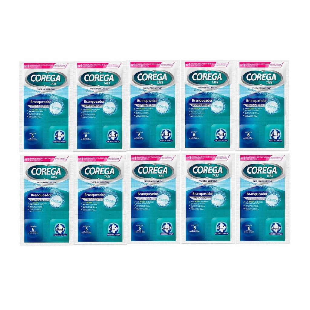 Kit Corega Tabs Branqueador Com 10Un De 6 Pastilhas Cada | Shopee Brasil