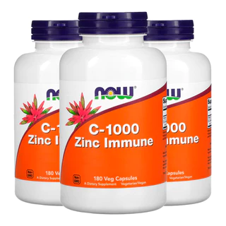 Kit 3x Zinco Imune e Vitamina C Now Foods 180Veg Caps Importado/Made in Usa