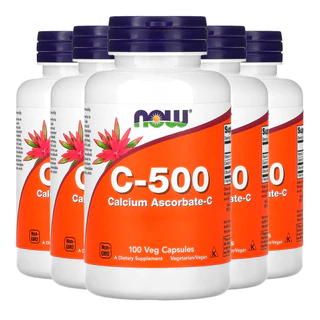 Kit 5x Vitamina C-500 C. Ascorbato-C Now Foods 100Cap Importado /Made in Usa