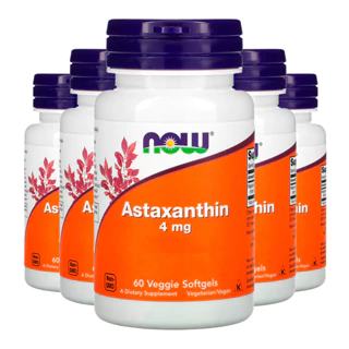 Kit 5x Astaxantina 4mg Now Foods 60Vegs Softgel /Made in Usa