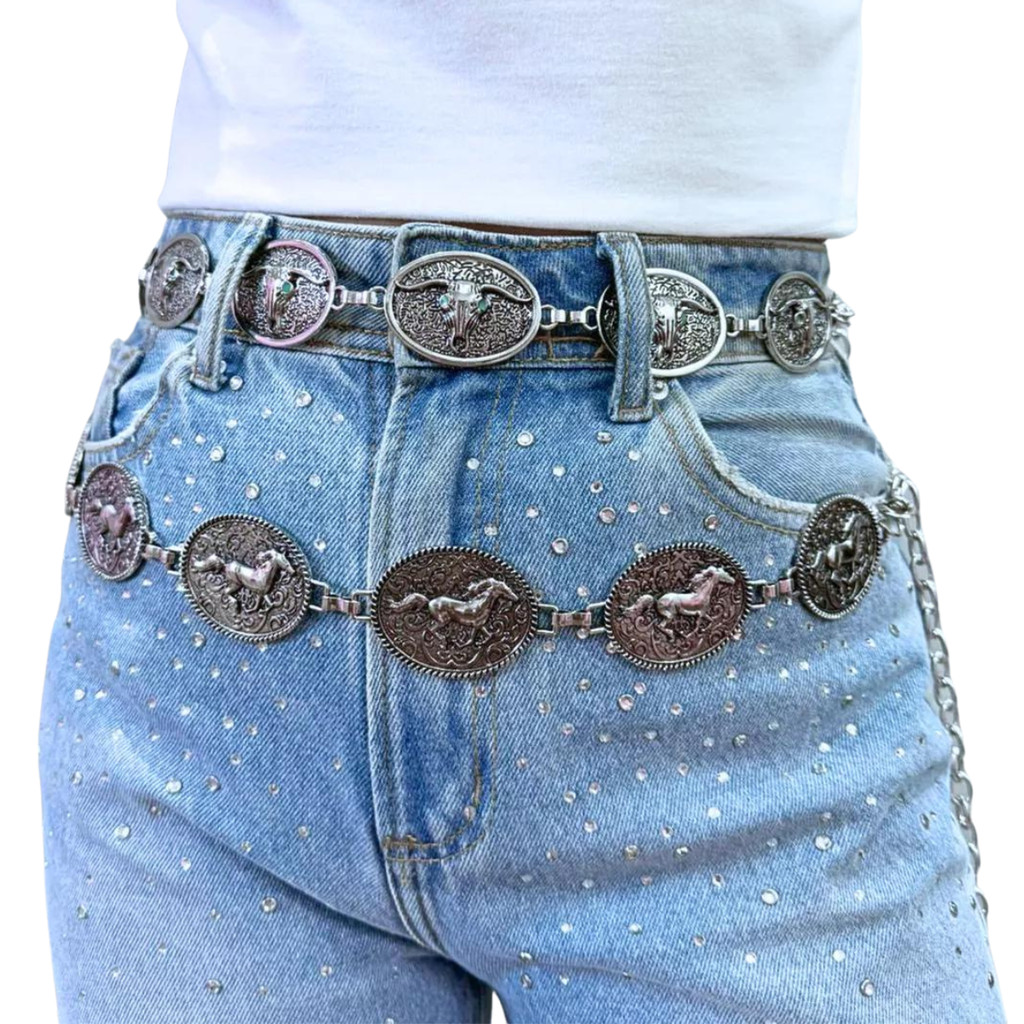 Cinto Corrente Prata Tendencia Western Country Cavalo Metal
