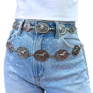 Cinto Corrente Prata Tendencia Western Country Cavalo Metal