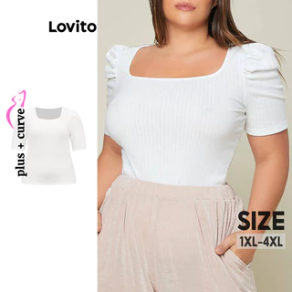 Lovito Camiseta feminina lisa elegante plus size com babados LBL16155