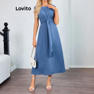 Lovito Vestido elegante com nó liso para mulheres LBL16557