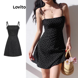 Lovito Vestido casual com padrão liso para mulheres L99ED572