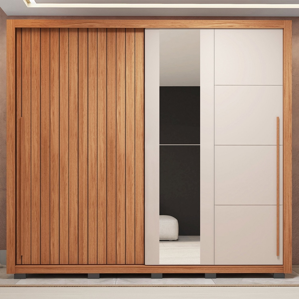 Guarda-roupa Casal Ripado com Espelhos 2 Portas e 4 Gavetas Suburban Espresso Móveis