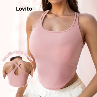 Lovito Tanques esportivos lisos e esportivos de cor sólida para mulheres LNL79111