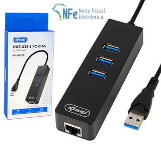Adaptador de Rede RJ45 Gigabit 1000 Mbps HUB com 3 Portas USB 3.0 Ethernet Lan Internet PC Notebook