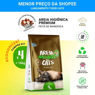 Areia Higiênica Natural Biodegradável Mandioca Para Gatos Tiger Cats Kit 16kg