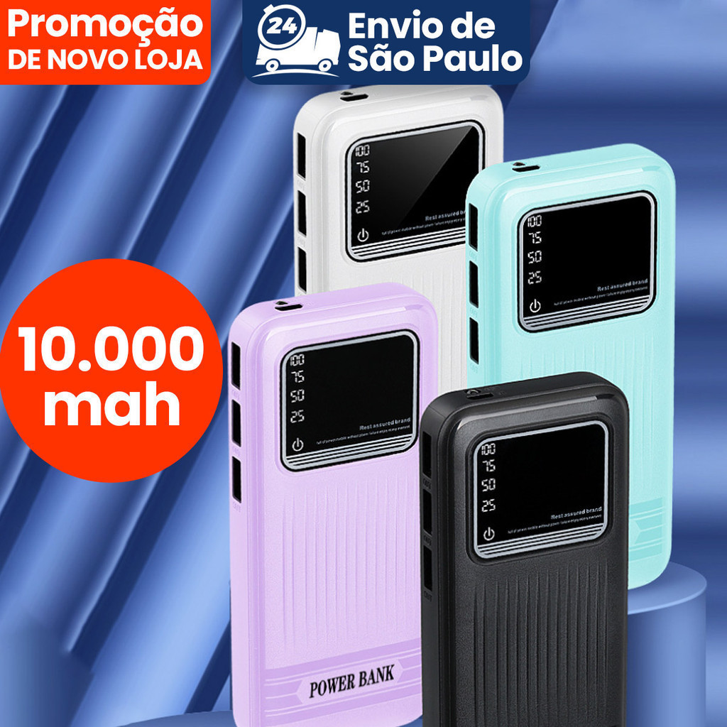 power bank turbo 10000mah com tela lcd - carregador portátil universal 100% original