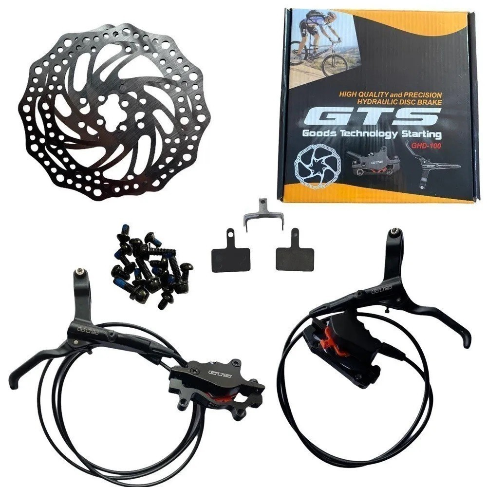 Kit Freio Hidráulico Gts 160mm Preto Com Discos E Rotores para Bike Bicicleta