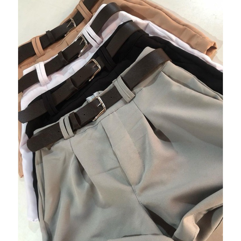 short feminino alfaiataria social com cinto tendência