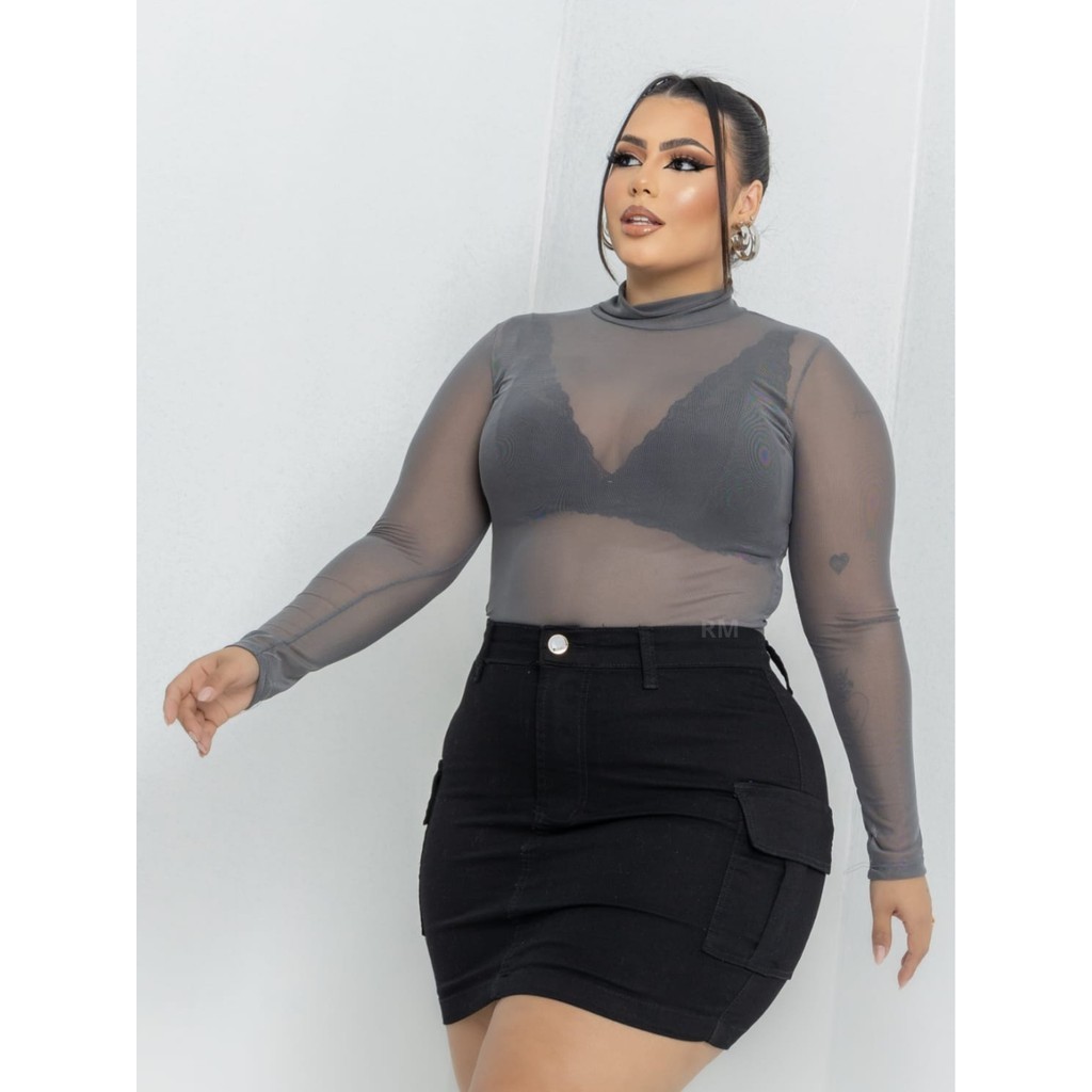 SAIA JEANS CARGO FEMININA PLUS SIZE COM LYCRA PRETA