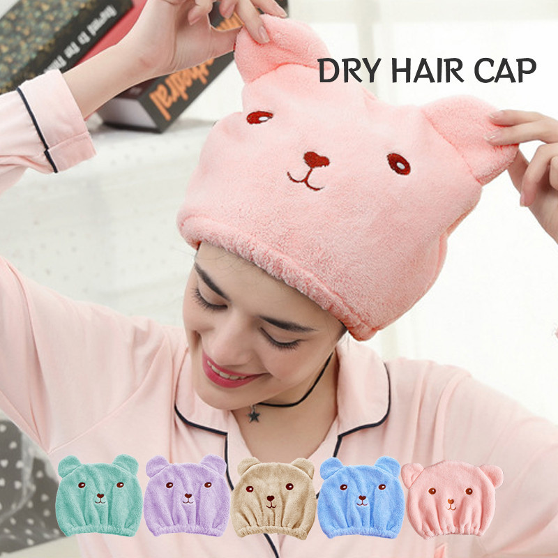 Capa De Cabelo Seca Para Mulheres Toalha De Cabeça De Microfibra Grossa Absorvente De Secagem Rápida Coreana Bordada Em Urso