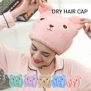 Capa De Cabelo Seca Para Mulheres Toalha De Cabeça De Microfibra Grossa Absorvente De Secagem Rápida Coreana Bordada Em Urso