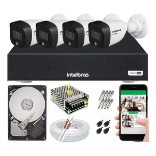 Kit 4 Câmeras de Segurança Intelbras 1120b Full Color E Dvr 4 Canais C/ Hd 500gb