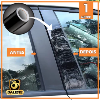 Adesivo Envelopamento Coluna de Porta Soleira Emblema Preto Brilhante Black Piano, Preto Fosco e Fibra de Carbono 30cmX1mt	