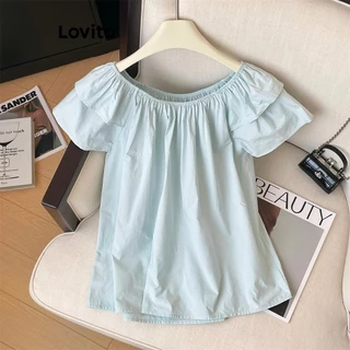 Lovito Blusa básica lisa elegante para mulheres LNE74339