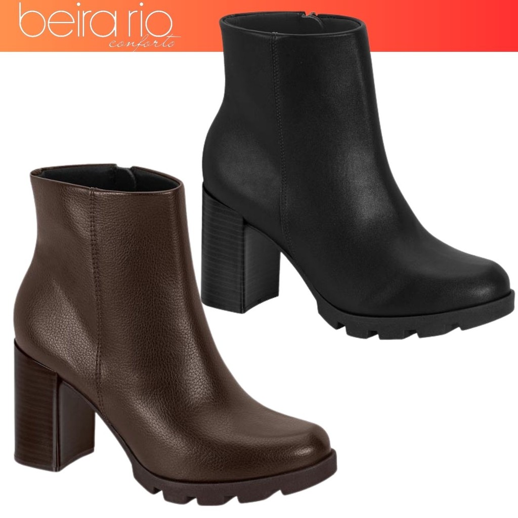 Bota Feminina Beira Rio Cano Médio Lisa Zíper Tratorada Salto Alto