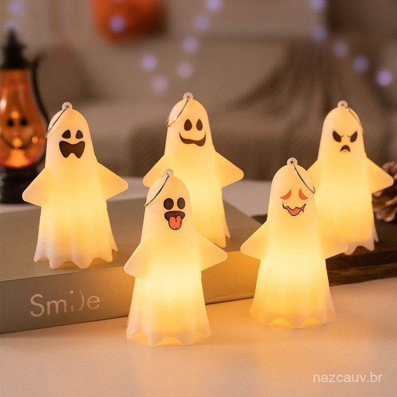 Mini Fantasma com LED de Halloween para Decoração de Festa Mesa Enfeites