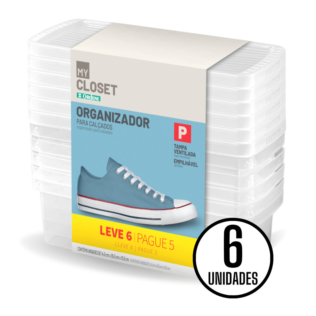 Kit 6 Unidades Caixas Organizadoras de Sapato Calçado 28/34