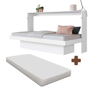 Cama Solteiro Multifuncional Dobrável Branco Com Colchão Zou