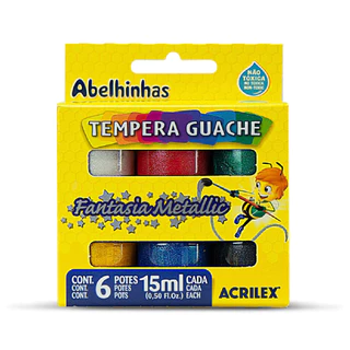 Estojo Tinta Tempera Guache METALLIC Acrilex - 6 cores 15 ml